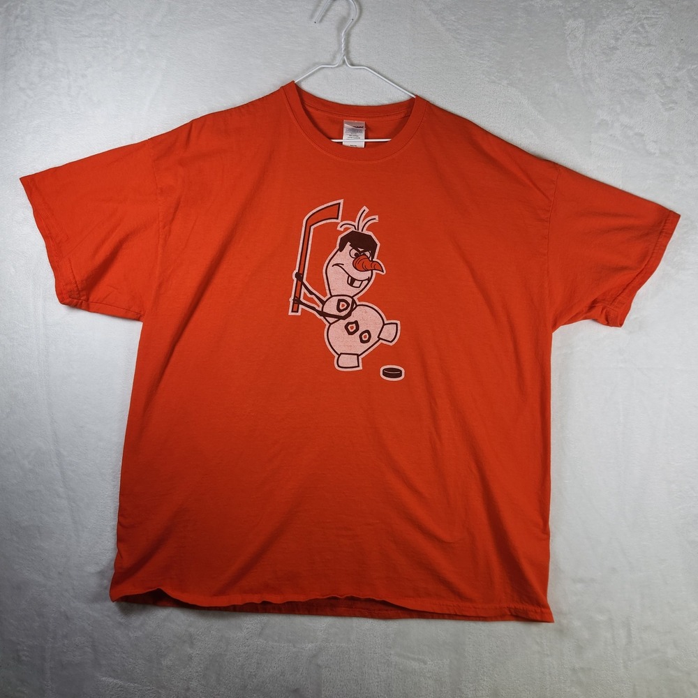 Disney Frozen Olaf Hockey Player‎ Orange Graphic T-Shirt Gildan 2XL Mens